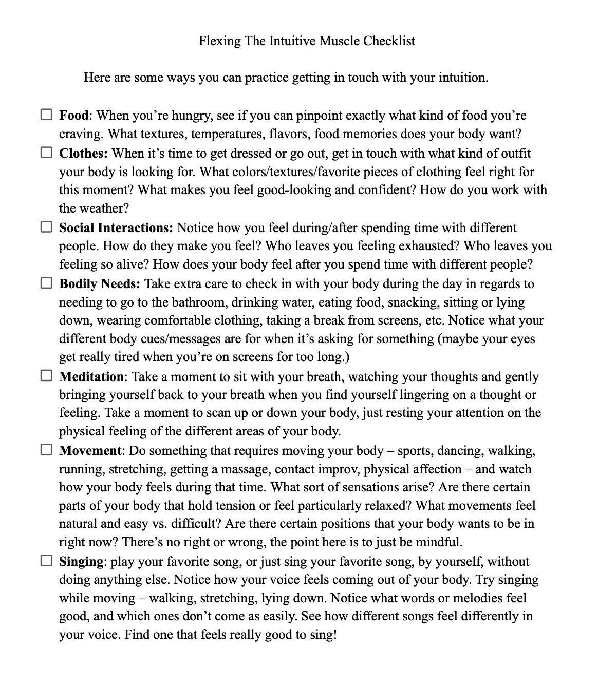 intuitive checklist